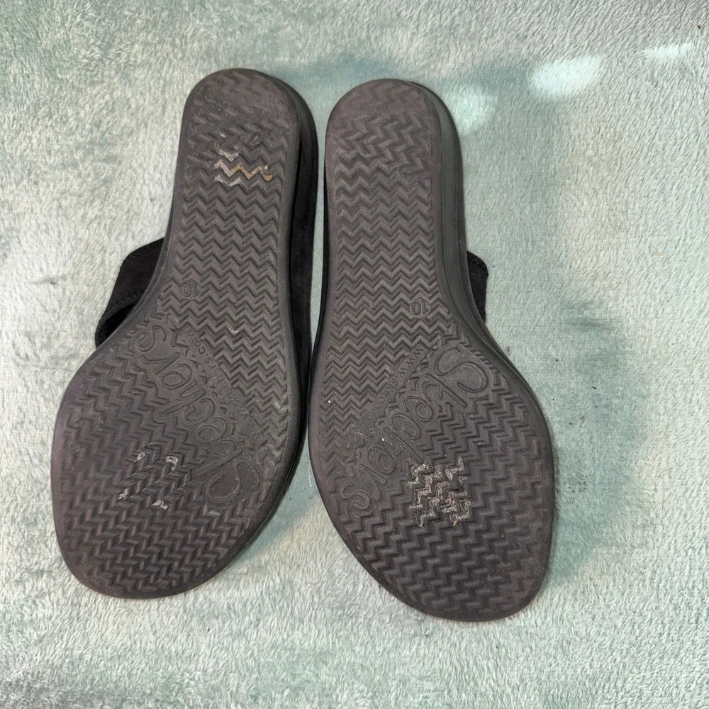 Skechers Women Cali Rumblers Wedge Sandals 10 Black Strappy Comfort Foam